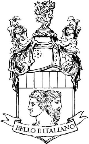 BELLO E ITALIANO, MEDIEVAL CREST figuring 2 faces in profile. trademark