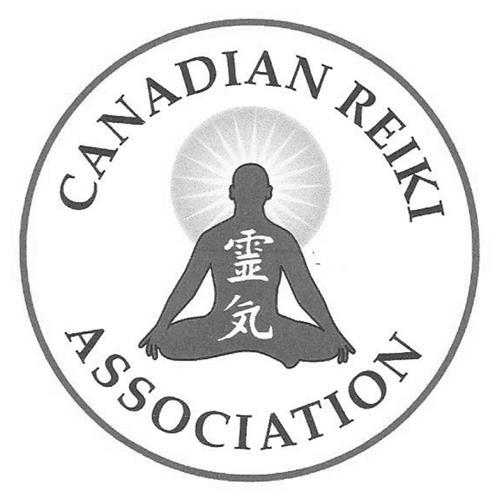 CANADIAN REIKI ASSOCIATION LOGO WITH SEATED INDIVIDUAL, KANJI AND STARBURST trademark