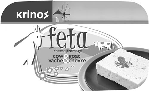 KRINOS COW MILK & GOAT MILK FETA bilingual label design trademark