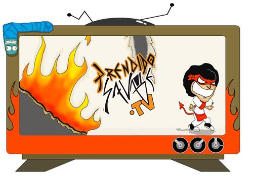 prendidosavage.tv.....logo for a tv channel ...cartoon caracters .live music .cooking lessons .originals trademark