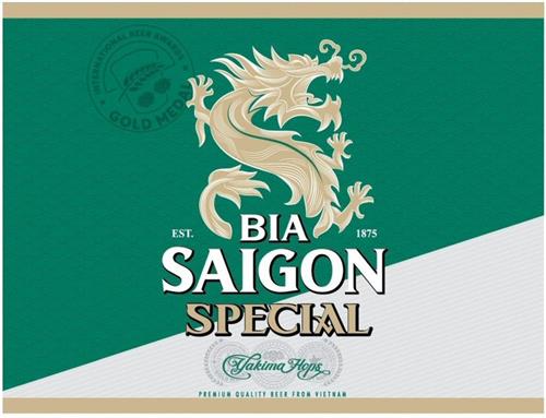 "GOLD MEDAL", "BIA SAIGON SPECIAL", "EST.", "1875", "Yakima Hops", "PREMIUM QUALITY BEER FROM VIETNAM". trademark